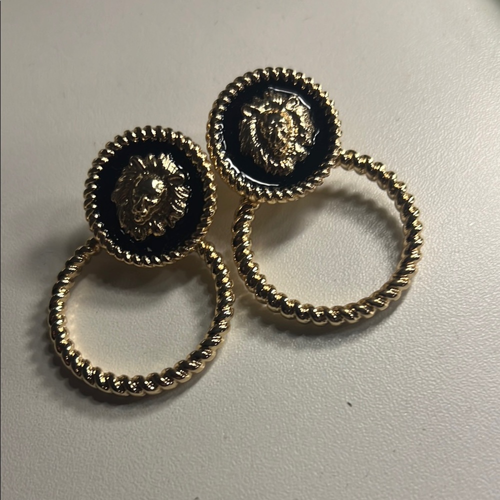 House of Harlow Gold and Black Lion Motif Earrings